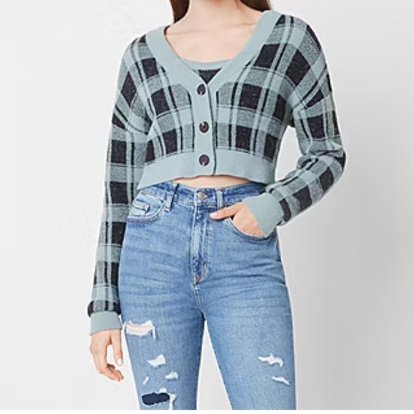 Arizona Jean Company Cropped Plaid Sweater - Picture 1 of 9